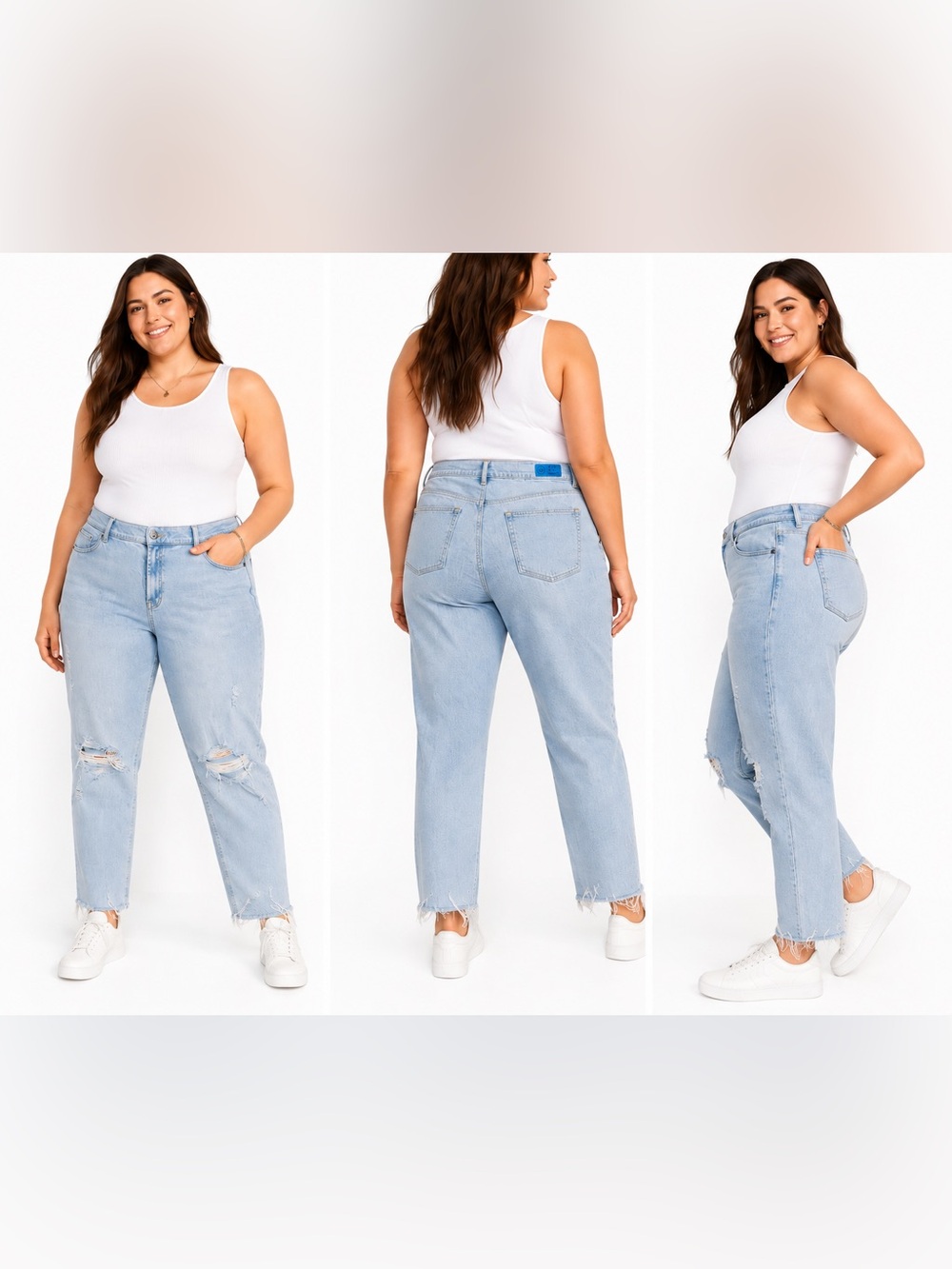 Old Navy Boyfriend Distressed Light Wash Jeans Women’s Size 16 Raw Hem Stretch D